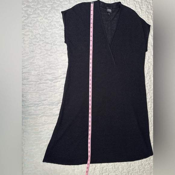 Eileen Fisher L Black Wool Midi Dress Textured Knit Wrap V-Neck Size Large - Picture 7 of 10